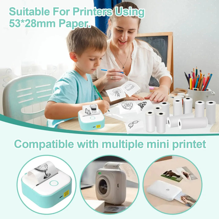 53Mm White Thermal Paper Self-Adhesive Sticker for Mini Thermal Pocket Printers 3-Rolls for Note Text Journal Photo DIY Creation