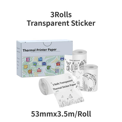 53Mm White Thermal Paper Self-Adhesive Sticker for Mini Thermal Pocket Printers 3-Rolls for Note Text Journal Photo DIY Creation