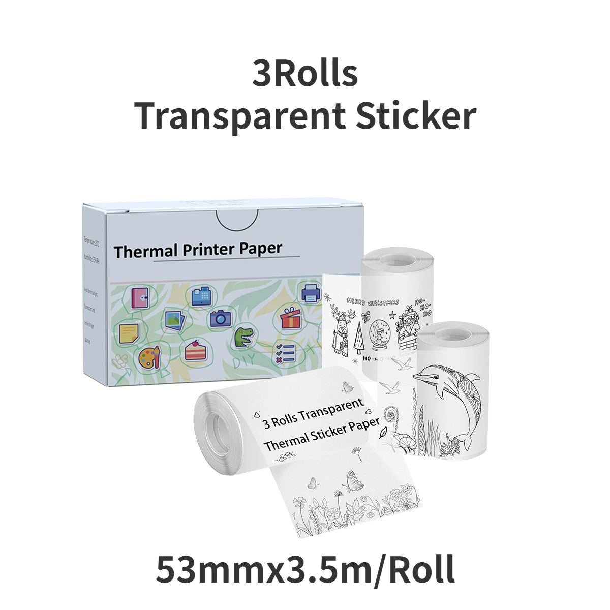 53Mm White Thermal Paper Self-Adhesive Sticker for Mini Thermal Pocket Printers 3-Rolls for Note Text Journal Photo DIY Creation