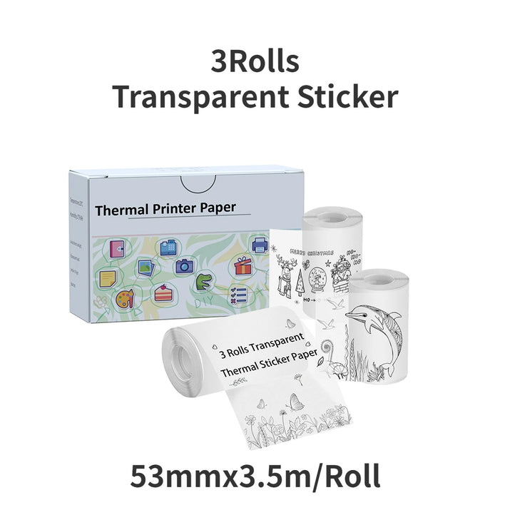 53Mm White Thermal Paper Self-Adhesive Sticker for Mini Thermal Pocket Printers 3-Rolls for Note Text Journal Photo DIY Creation