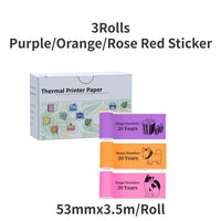 53Mm White Thermal Paper Self-Adhesive Sticker for Mini Thermal Pocket Printers 3-Rolls for Note Text Journal Photo DIY Creation
