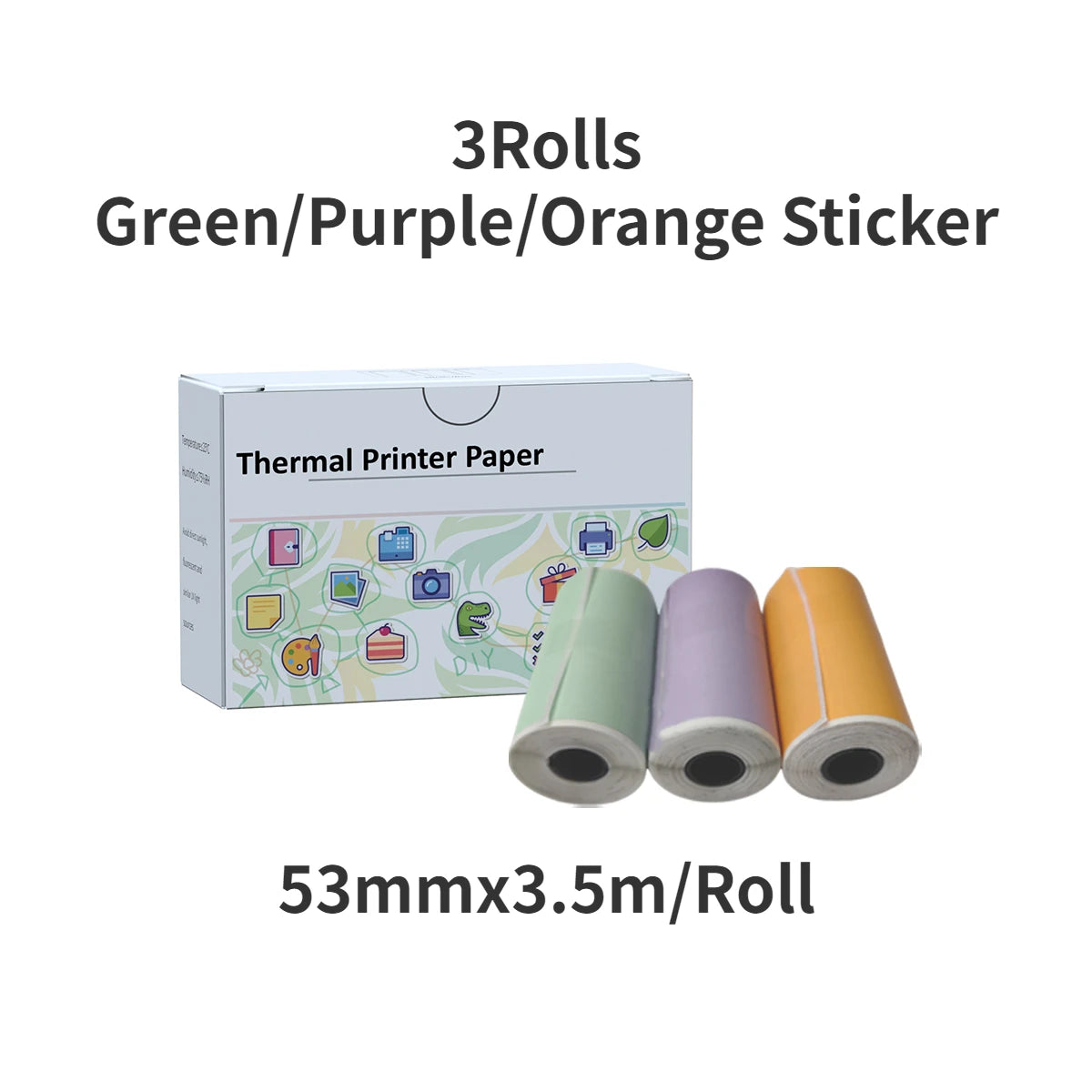 53Mm White Thermal Paper Self-Adhesive Sticker for Mini Thermal Pocket Printers 3-Rolls for Note Text Journal Photo DIY Creation