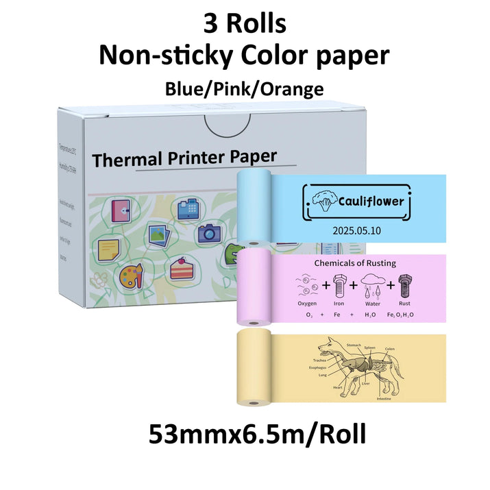 53Mm White Thermal Paper Self-Adhesive Sticker for Mini Thermal Pocket Printers 3-Rolls for Note Text Journal Photo DIY Creation