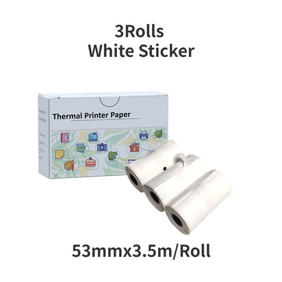 53Mm White Thermal Paper Self-Adhesive Sticker for Mini Thermal Pocket Printers 3-Rolls for Note Text Journal Photo DIY Creation