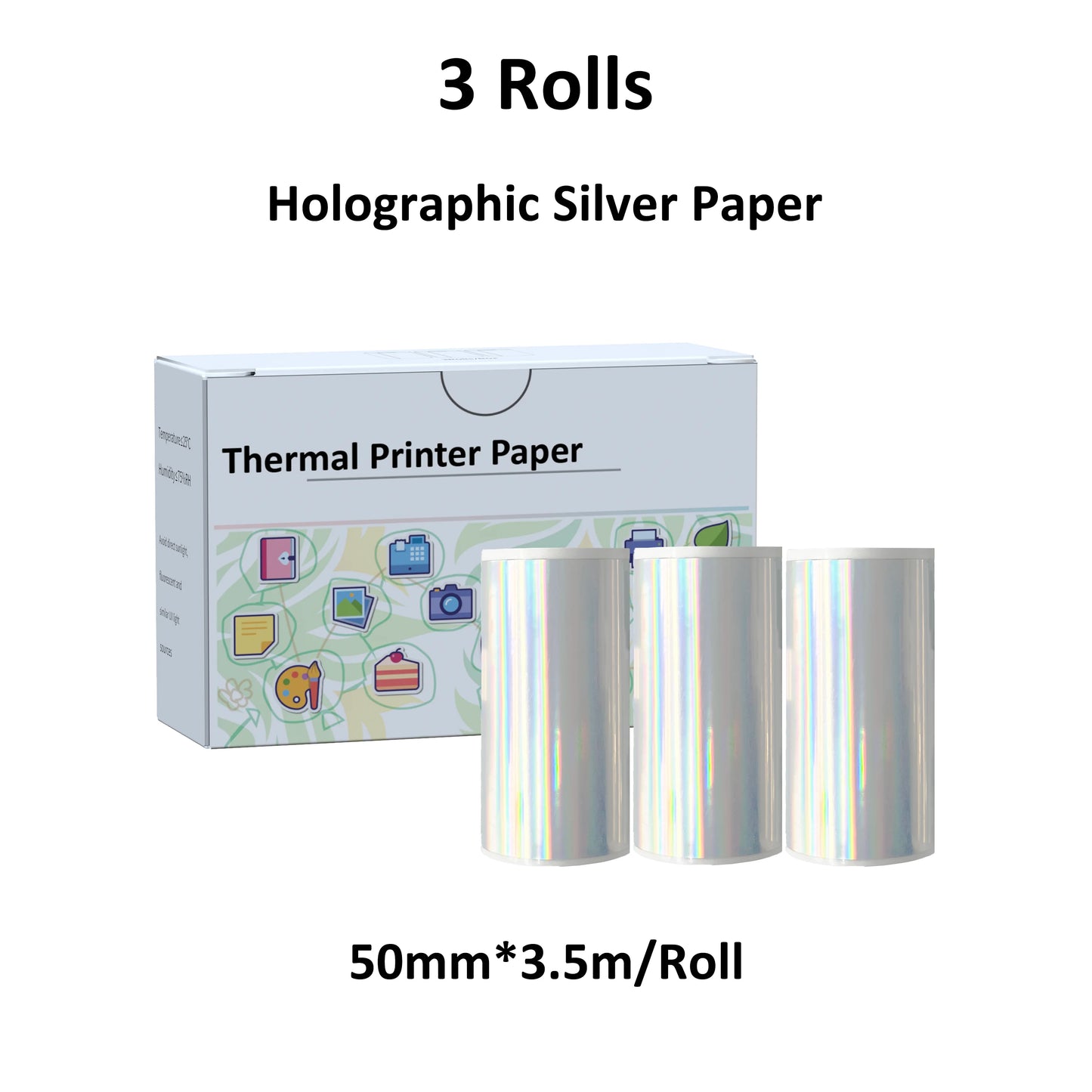 53Mm White Thermal Paper Self-Adhesive Sticker for Mini Thermal Pocket Printers 3-Rolls for Note Text Journal Photo DIY Creation